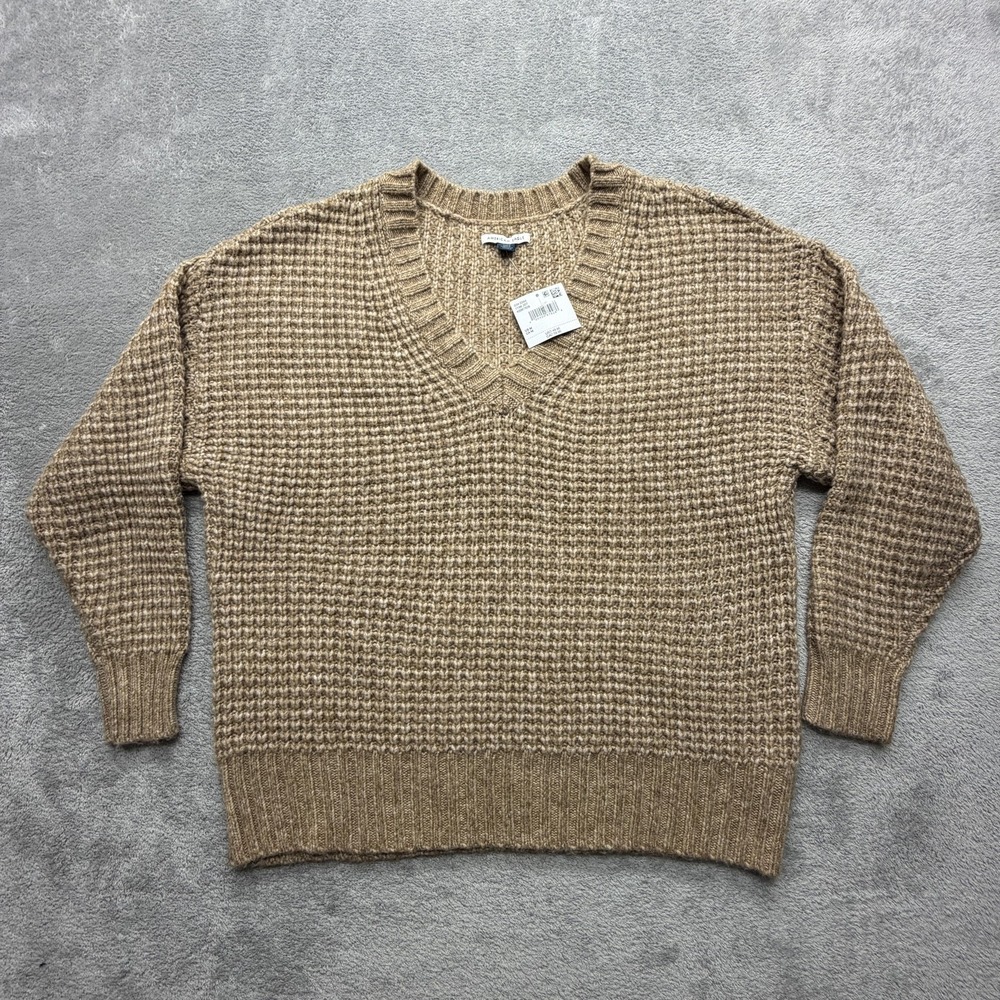 American Eagle Sweater Womens M Beige V-Neck Chunky-Knit Oversized Pullover